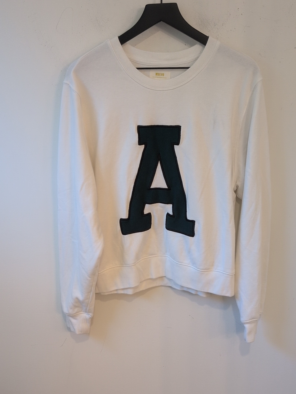 Anthropologie Maeve Letter A Embroidered Varsity Crewneck Sweatshirt Large